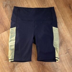Fabletics Navy and Green Power Hold Shorts